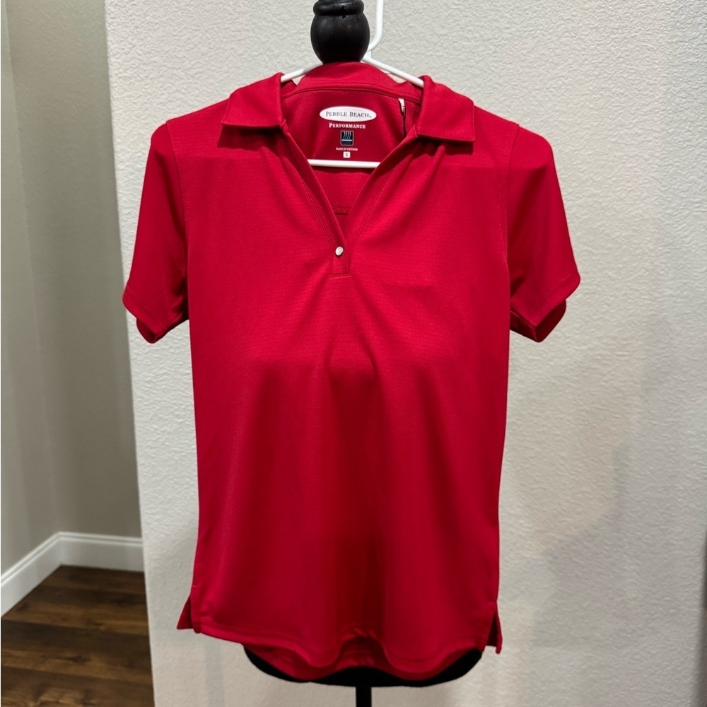 Pebble Beach Red Short Sleeve Polo Blouse